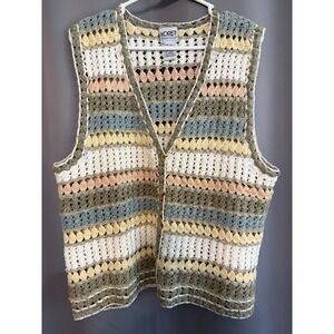 Koret Vintage Crochet Sweater Vest Multicolor Open Knit Size S Grannycore Vneck